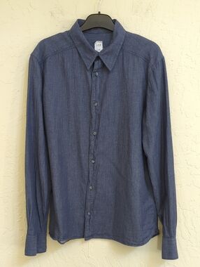 LDB Men's Long-Sleeve Blue Cotton Chambray Button Down Shirt Size Medium